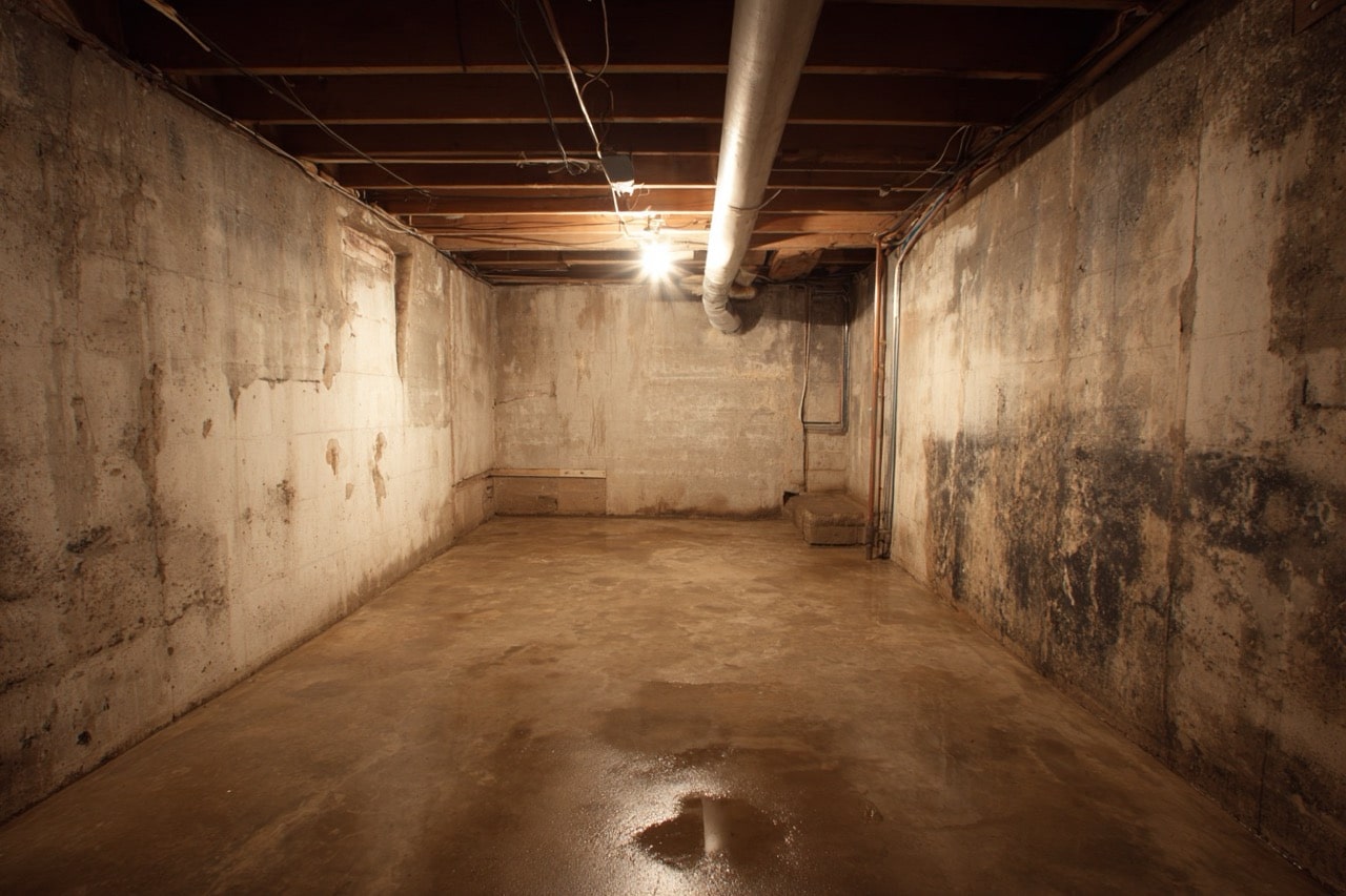 Flood damaged basement of house in St Louis Missouri