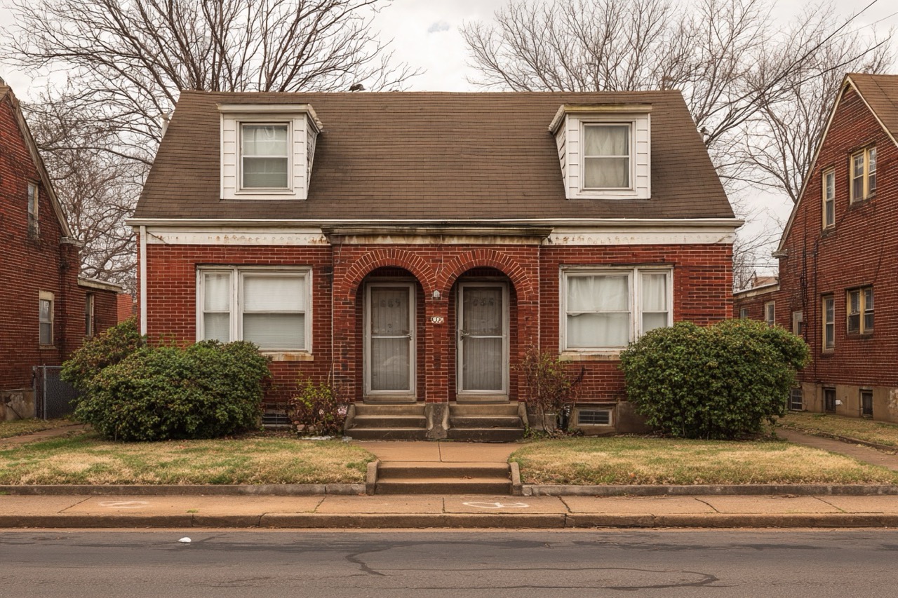 Rental property for sale in St Louis MO showing typical brick duplex